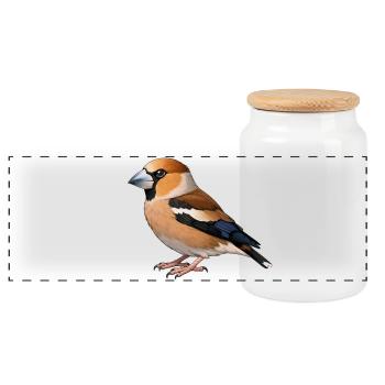 Hawfinch bird - Panoramic Cookie Jar with Wooden Lid - white - Front