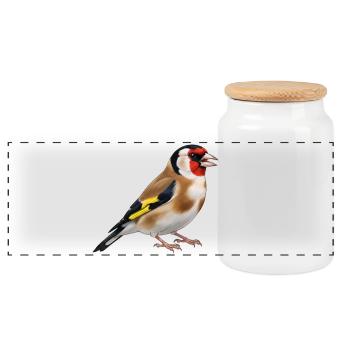 Goldfinch Goldfinch Bird - Panoramic Cookie Jar with Wooden Lid - white - Front