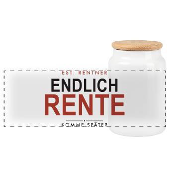 Endlich Rente: Ruhestand im Stil - Panorama Keksdose mit Holzdeckel - Weiß - Vorne