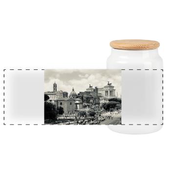 Sepia Rome: Colosseum and Square - Panoramic Cookie Jar with Wooden Lid - white - Front