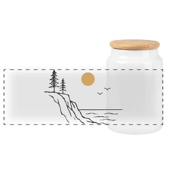 Coastal Cliffs Sun - Panoramic Cookie Jar with Wooden Lid - white - Front