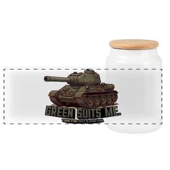 Char T-34 – Me convient vert - Boîte à biscuits avec couvercle en bois - blanc - Devant