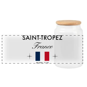 Saint Tropez Frankreich Koordinaten Reise Souvenir - Panorama Keksdose mit Holzdeckel - Weiß - Vorne