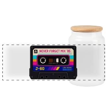 Retro Kassette Pixel Kunst - Panorama Keksdose mit Holzdeckel - Weiß - Vorne