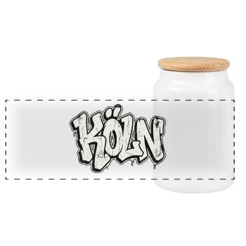 Cologne Graffiti Hip Hop - Panoramic Cookie Jar with Wooden Lid - white - Front