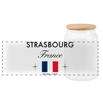 Strasbourg France Coordonnées Souvenir de voyage - Boîte à biscuits avec couvercle en bois - blanc - Devant