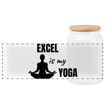 Excel Is My Yoga - Funny Office Gift - Panoramic Cookie Jar with Wooden Lid - white - Front