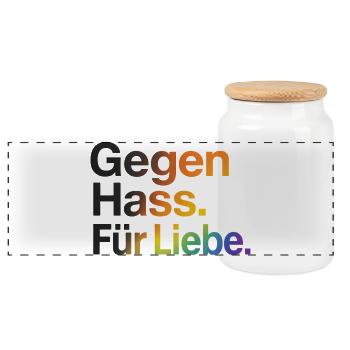 Gegen Hass Für Liebe für Frauen & Männer CSD - Panorama Keksdose mit Holzdeckel - Weiß - Vorne