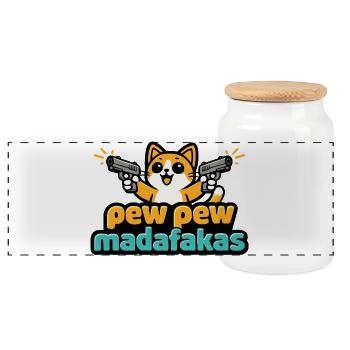 Pew Pew Madafakas Katze - Panorama Keksdose mit Holzdeckel - Weiß - Vorne
