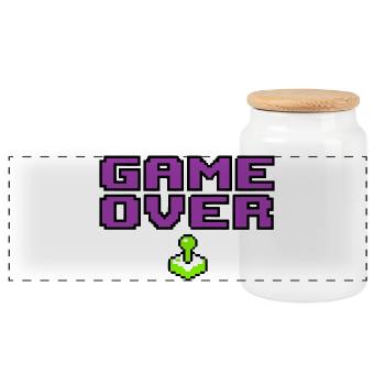 Game Over Pixel Logo - Panorama Keksdose mit Holzdeckel - Weiß - Vorne