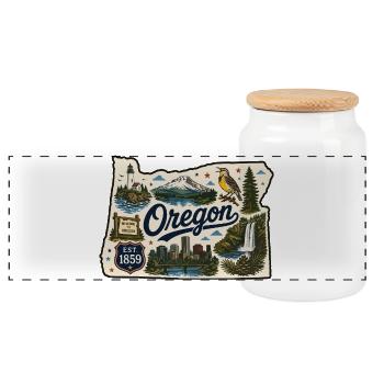 Oregon Beaver State Vintage Reiseaufkleber - Panorama Keksdose mit Holzdeckel - Weiß - Vorne