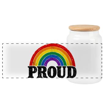 Proud LGBT Spruch Retro Regenbogen Motiv CSD - Panorama Keksdose mit Holzdeckel - Weiß - Vorne