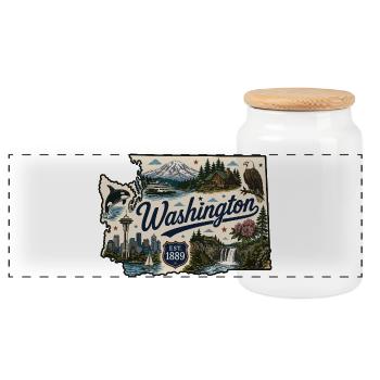 Washington State Mount Rainier Vintage-Aufkleber - Panorama Keksdose mit Holzdeckel - Weiß - Vorne