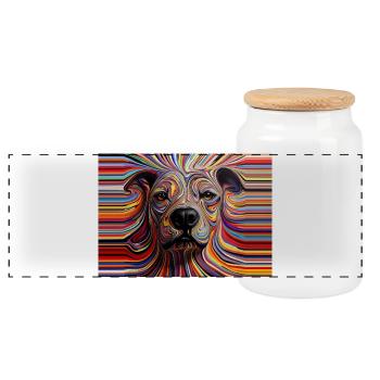 Psychedelic Staffie - 128 - Panoramic Cookie Jar with Wooden Lid - white - Front