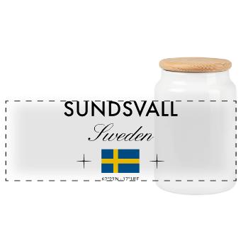 Sundsvall, Suède, coordonne le souvenir de voyage - Boîte à biscuits avec couvercle en bois - blanc - Devant