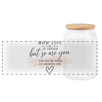 Amazing Job Pink Quote - Panoramic Cookie Jar with Wooden Lid - white - Front