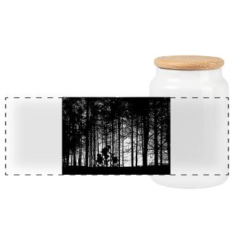 Freedom on two wheels – cyclists in the forest - Panoramic Cookie Jar with Wooden Lid - white - Front