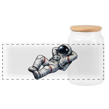 Relaxed astronaut in retro design - Panoramic Cookie Jar with Wooden Lid - white - Front