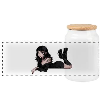 Gothic Pinup Dark Elegance - Panoramic Cookie Jar with Wooden Lid - white - Front