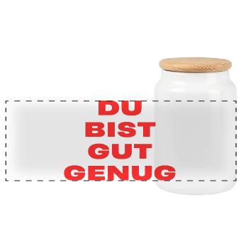 Du Bist Gut Genug – Trendy Song Text - Panorama Keksdose mit Holzdeckel - Weiß - Vorne