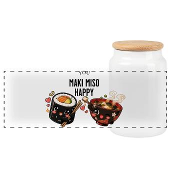 You maki miso happy - Panoramic Cookie Jar with Wooden Lid - white - Front