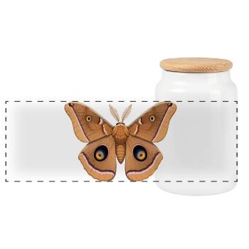 Polyphemus Moth Antheraea polyphemus Cartoon Style - Panoramic Cookie Jar with Wooden Lid - white - Front