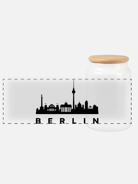 Berlin Skyline - Panorama Keksdose mit Holzdeckel - Weiß