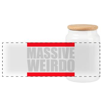 Massive weirdo Komischer Weirdo Lustig Spruch Logo - Panorama Keksdose mit Holzdeckel - Weiß - Vorne