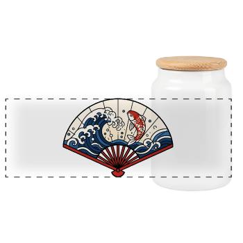 Japanischer Fächer Wellen Koi Fisch Vektor Shirt - Panorama Keksdose mit Holzdeckel - Weiß - Vorne