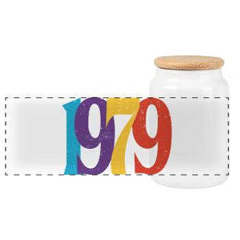 Geboren 1979 Geburtstagsgeschenk Geburtstag 79 - Panorama Keksdose mit Holzdeckel - Weiß - Vorne