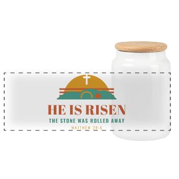 He Is Risen – Easter Christian Matthew 28:6 - Panorama Keksdose mit Holzdeckel - Weiß - Vorne