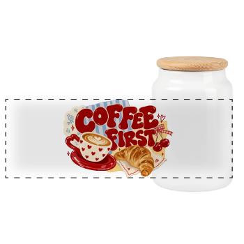 Coffee First Retro Breakfast - Panorama Keksdose mit Holzdeckel - Weiß - Vorne