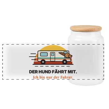 Hund fährt mit im Wohnmobil - Panorama Keksdose mit Holzdeckel - Weiß - Vorne