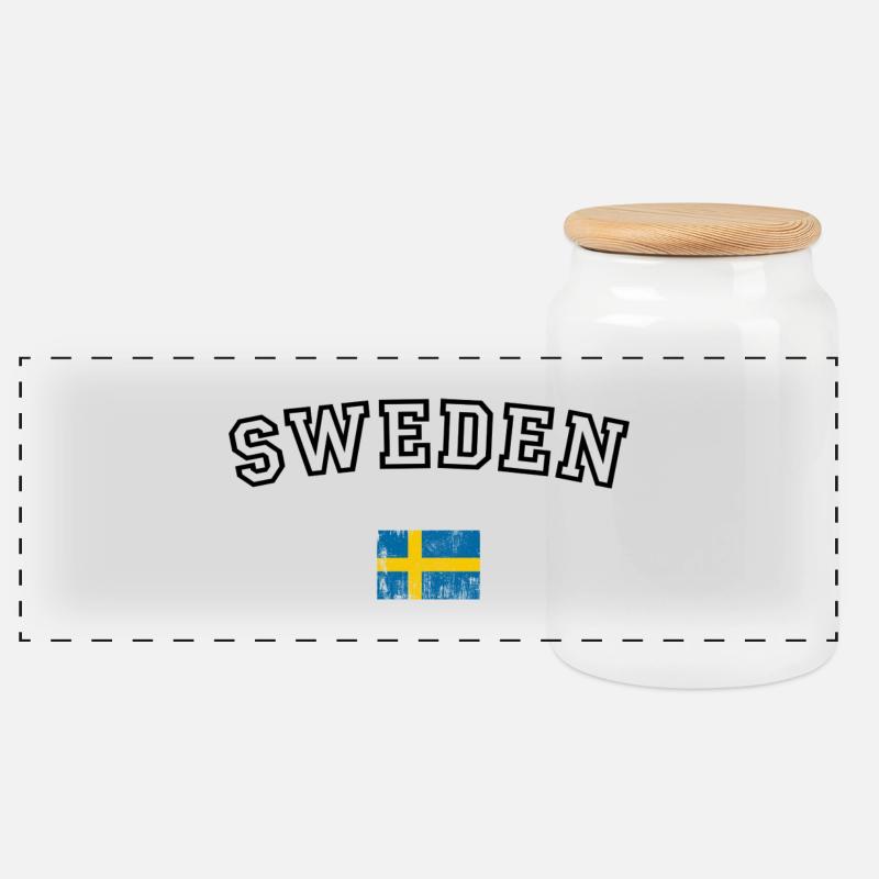 Swedish Flag Cross on Blue - Panoramic Cookie Jar with Wooden Lid - white