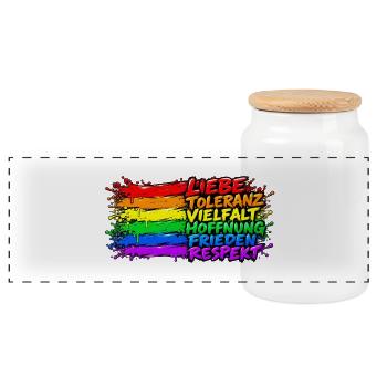 Regenbogenfrieden Liebe Vielfalt - Panorama Keksdose mit Holzdeckel - Weiß - Vorne