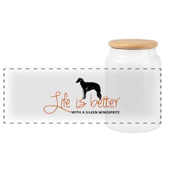 Life is better with a Silken - Panorama Keksdose mit Holzdeckel - Weiß - Vorne