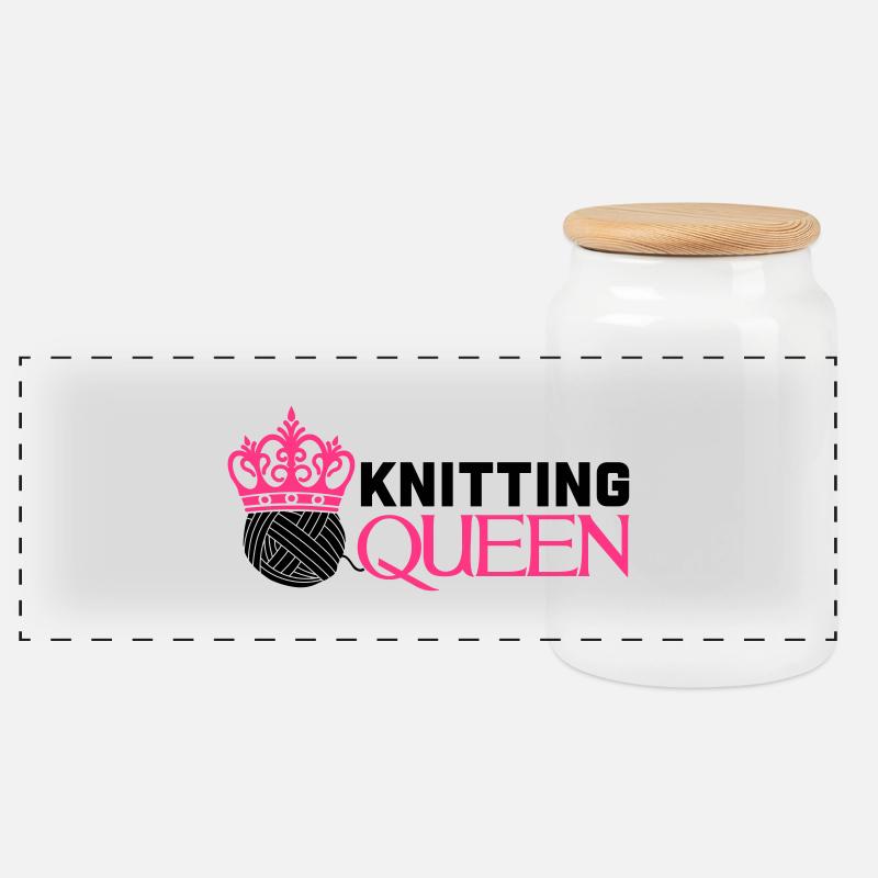 Knitting queen - Panorama Keksdose mit Holzdeckel - Weiß