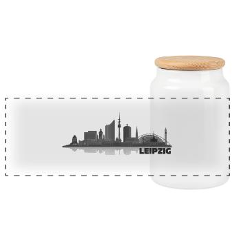 Leipzig05 - Panoramic Cookie Jar with Wooden Lid - white - Front