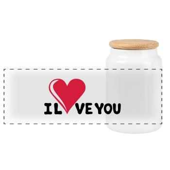 I LOVE YOU - Romance - Valentine's Day - Heart - - Panoramic Cookie Jar with Wooden Lid - white - Front