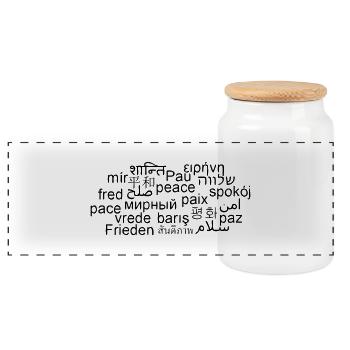 PEACE - WORLDWIDE - INTERNATIONAL LANGUAGES - PAIX - Panoramic Cookie Jar with Wooden Lid - white - Front