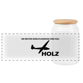 Ka6 Holz Segelflugzeug Segelflieger Geschenk - Panorama Keksdose mit Holzdeckel - Weiß - Vorne