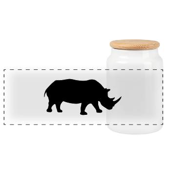 rhino rhinceros - Panoramic Cookie Jar with Wooden Lid - white - Front