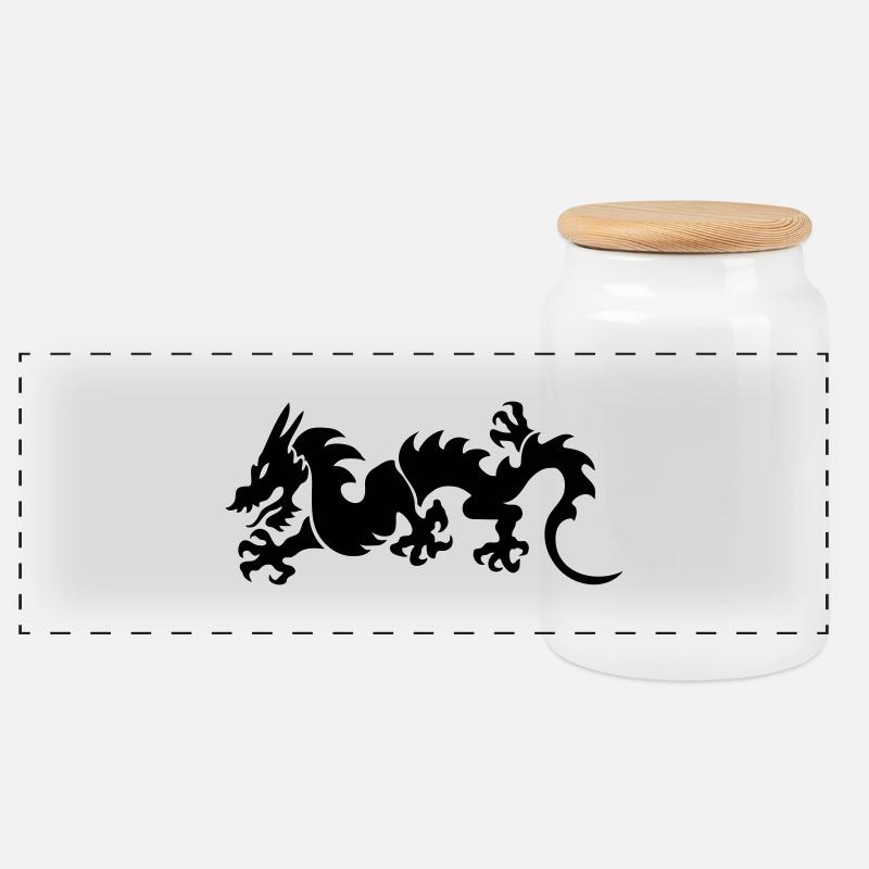 Dragon - Panorama Keksdose mit Holzdeckel - Weiß