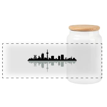 Skyline Essen - Panorama Keksdose mit Holzdeckel - Weiß - Vorne