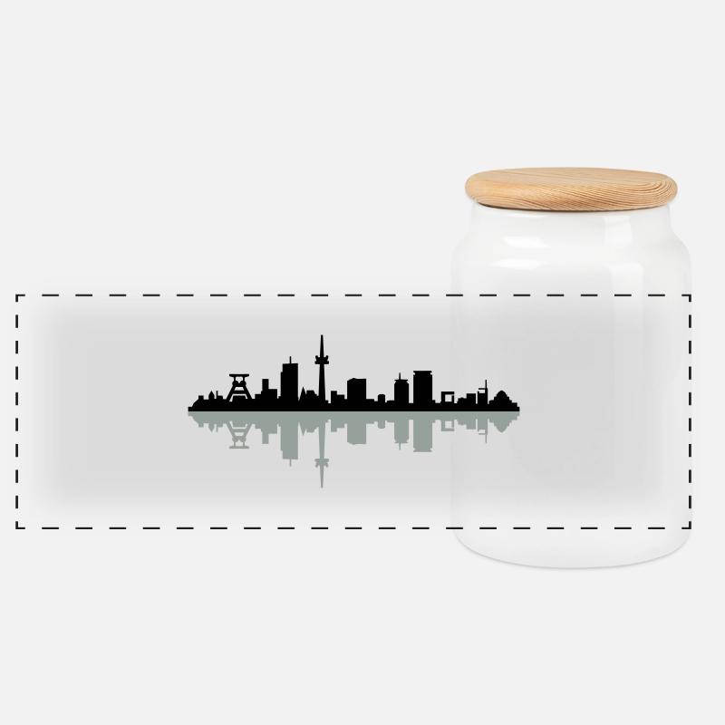 Skyline Essen - Panorama Keksdose mit Holzdeckel - Weiß