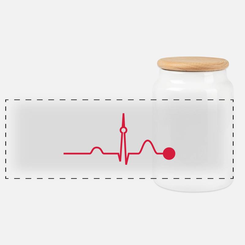 Berlin Heartbeat (Vector) - Panorama Keksdose mit Holzdeckel - Weiß