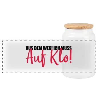aus dem weg auf klo - Panorama Keksdose mit Holzdeckel - Weiß - Vorne