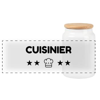 Cuisinier / Cuisine / Barbecue / Cuisinière - Boîte à biscuits avec couvercle en bois - blanc - Devant