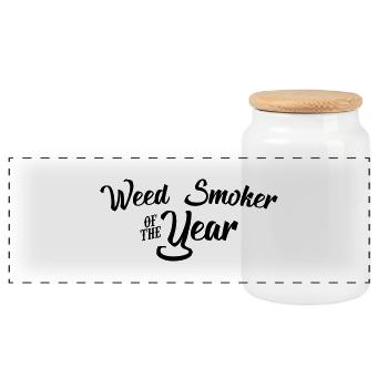 weed smoker of the year 2107 2018 2019 - Panoramic Cookie Jar with Wooden Lid - white - Front