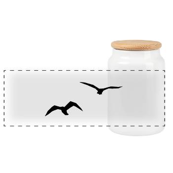 Birds - Panoramic Cookie Jar with Wooden Lid - white - Front